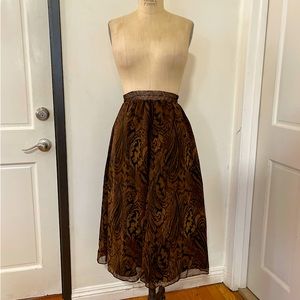 VINTAGE EARTHY COLOR MAXI SKIRT RUST BLACK PAISLEY ELASTIC WAIST SIZE S